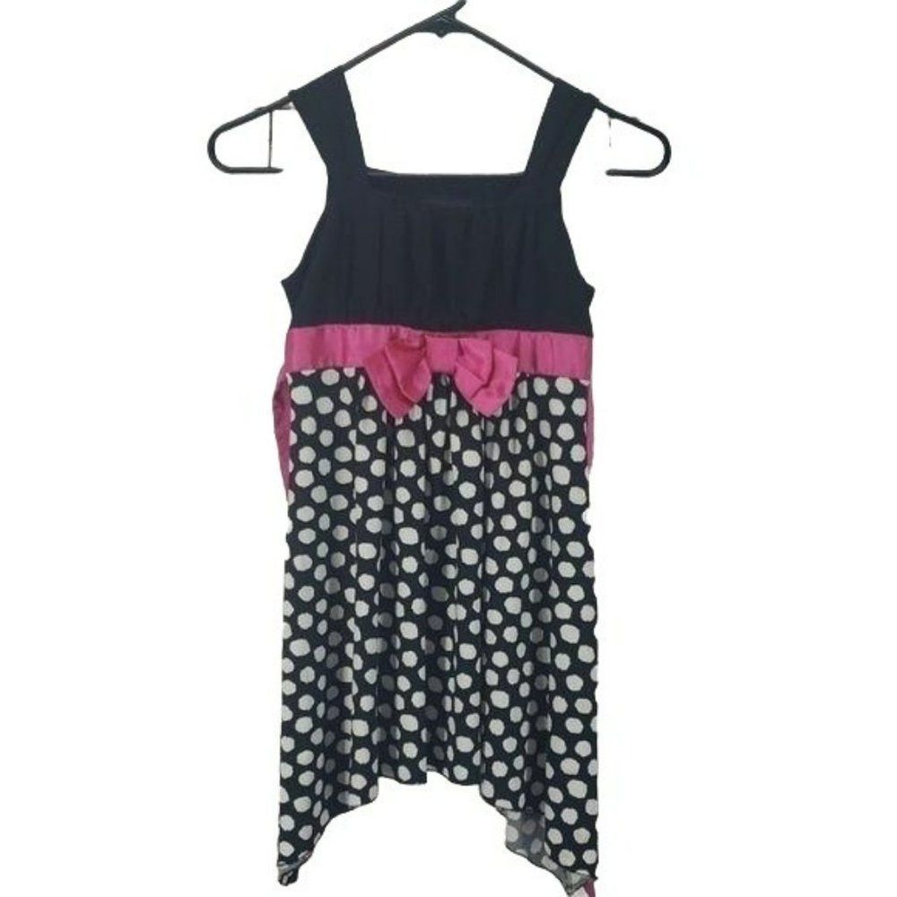 Disorderly Kids Girls Statement Black‎ and White Pink Polka Dot Dress Size 8